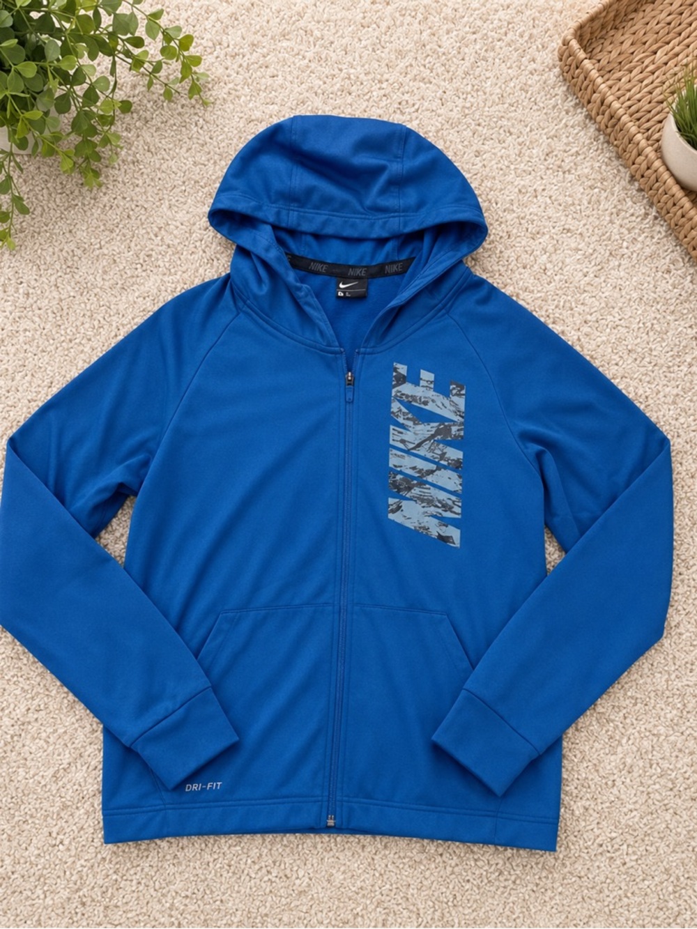Nike Dri-FIT Full Zip Hoodie Boys Large Blue Athletic Jacket